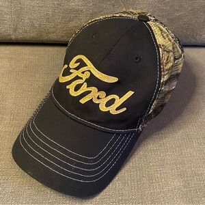 FORD Gold Logo Hat Black With Camo Mesh